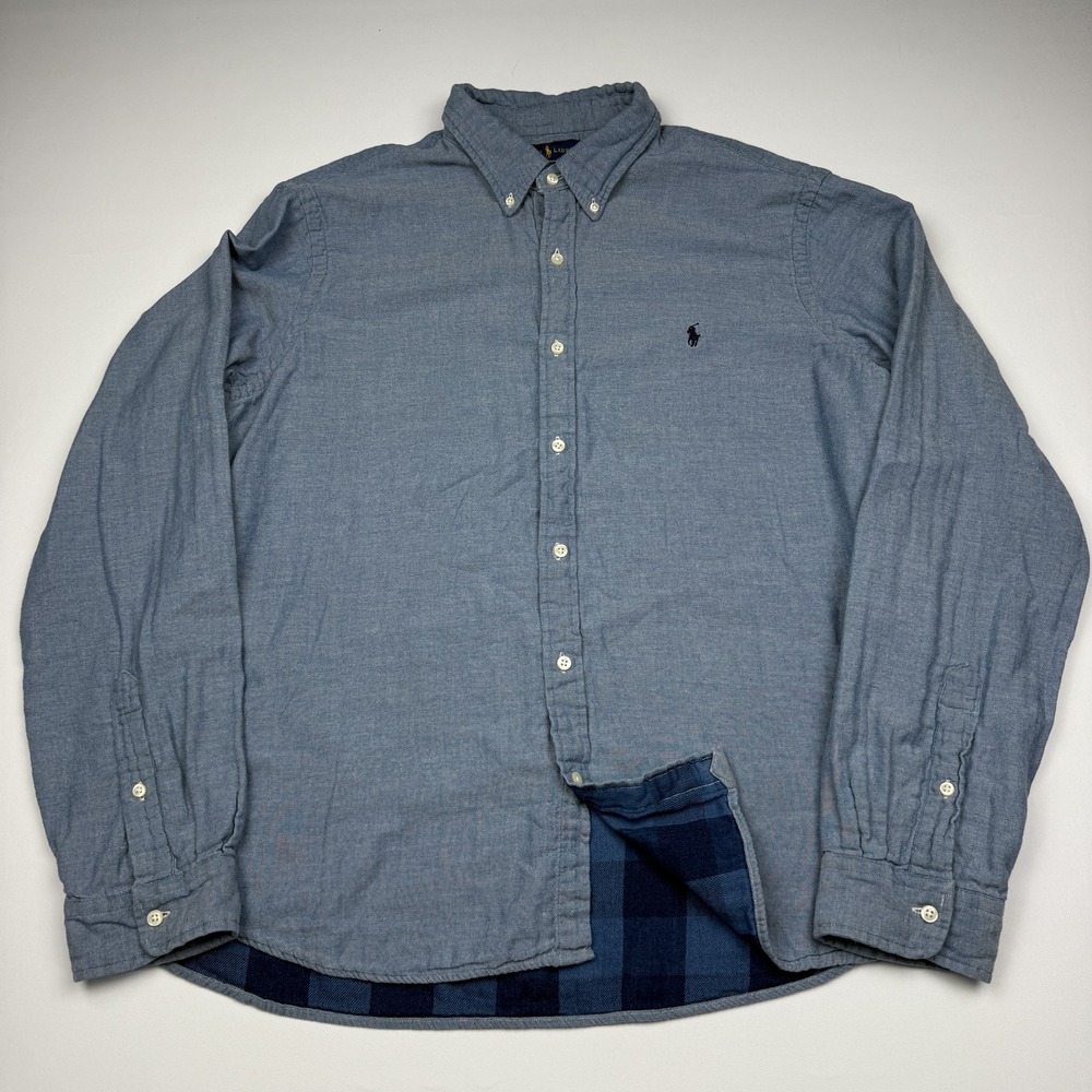 Ralph Lauren Shirt Mens 2XL Blue Chambray Flannel Lined Button Down Casual